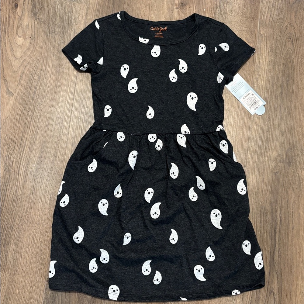Cat & Jack Halloween Black Dress with White Ghost Pattern